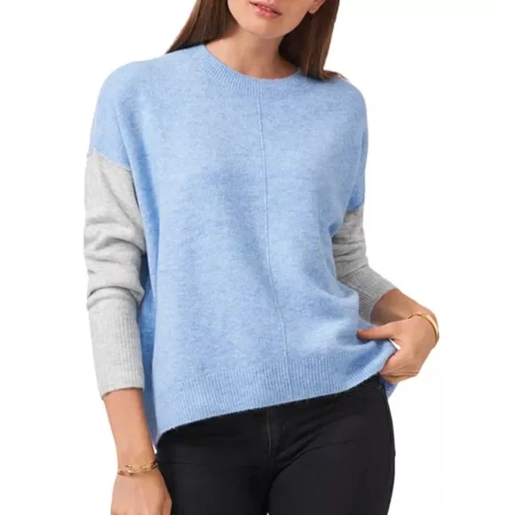 Vince Camuto Light Blue and Gray Crew Neck Sweater - Picture 1 of 7